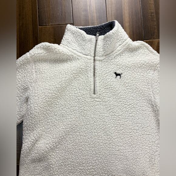 PINK VS Cream White Warm Sherpa Pullover Turtleneck Half zip w/ pockets y2k - Picture 4 of 9